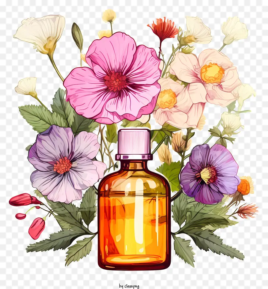 Terapia De Esencias Florales De Estilo Retro Moderno，Botella ámbar PNG