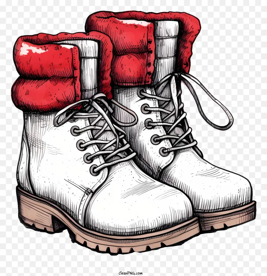 Botas De Invierno Dibujadas A Mano，Botas De Invierno En Blanco Y Rojo PNG