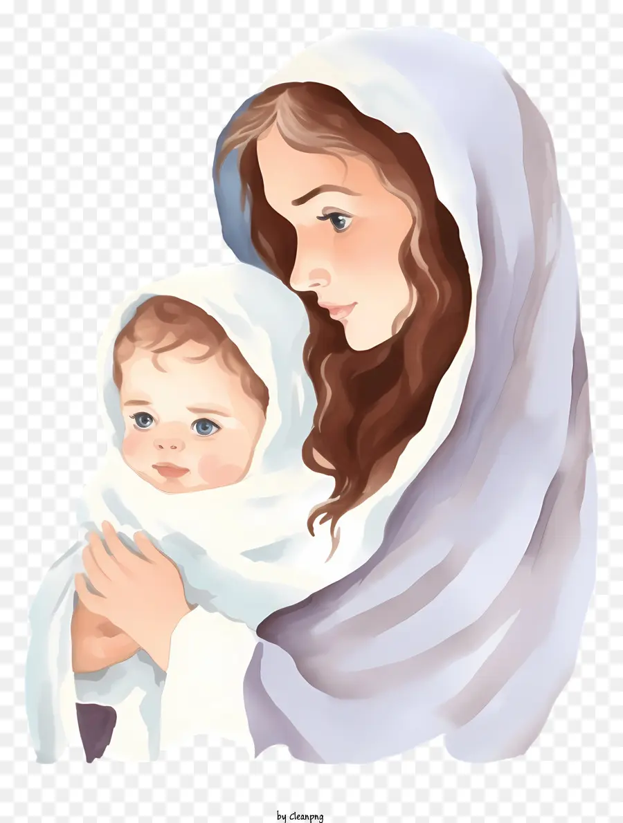 Bebé Jesús Acuarela，Madre Y Bebe PNG