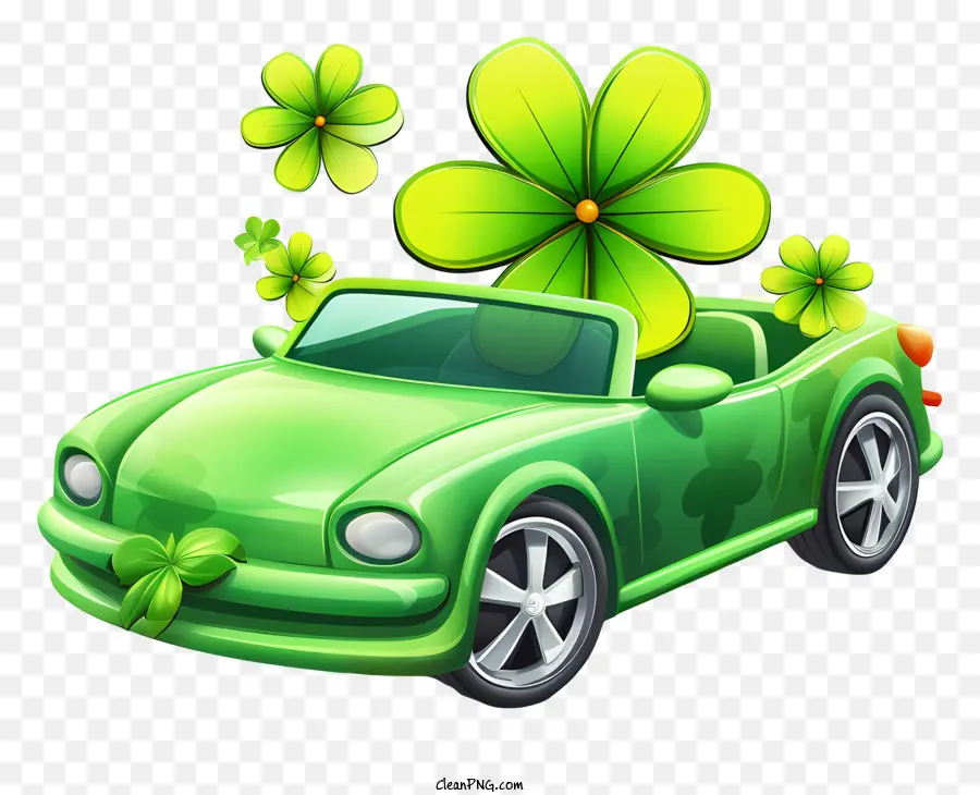 Emojis，Coche Verde Con Flores PNG