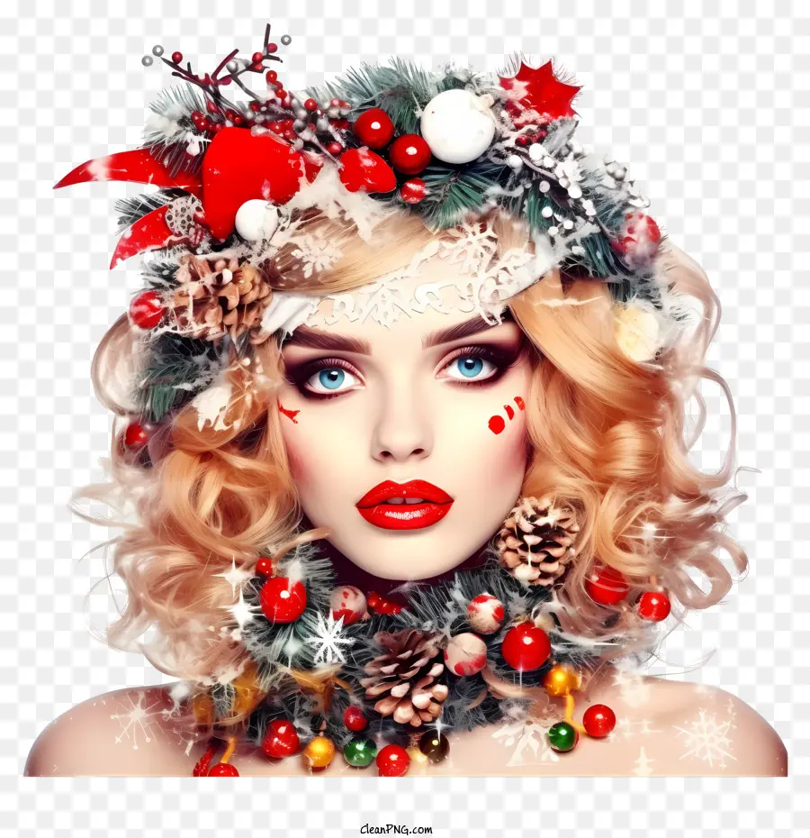 Maquillaje De Navidad Doodle，Hermosa Mujer Rubia PNG