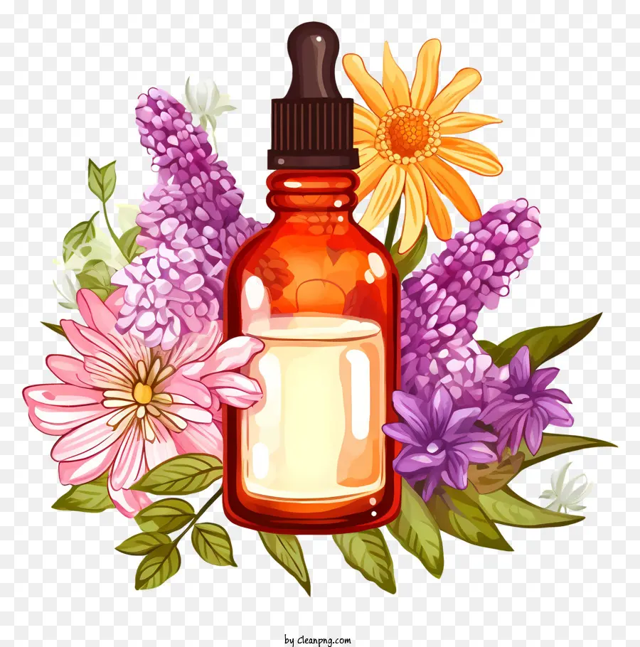 Terapia De Esencias De Flores Dibujadas A Mano，Botella De Vidrio PNG