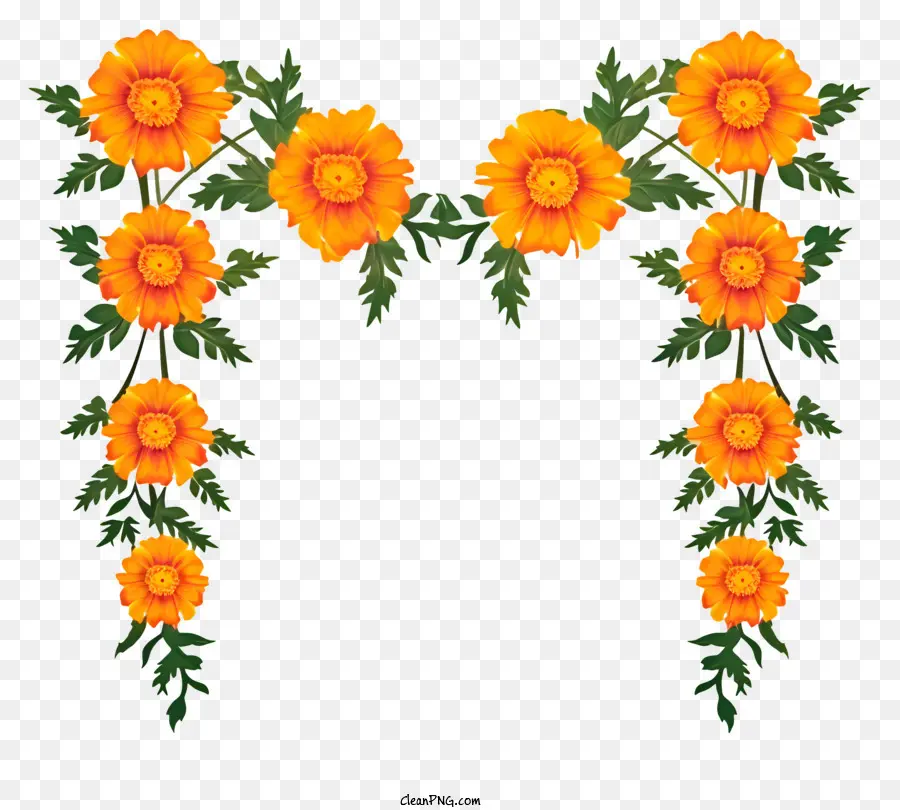 Ilustración De Vector Plano Minimalizado，Guirnalda De Flores De Caléndula PNG