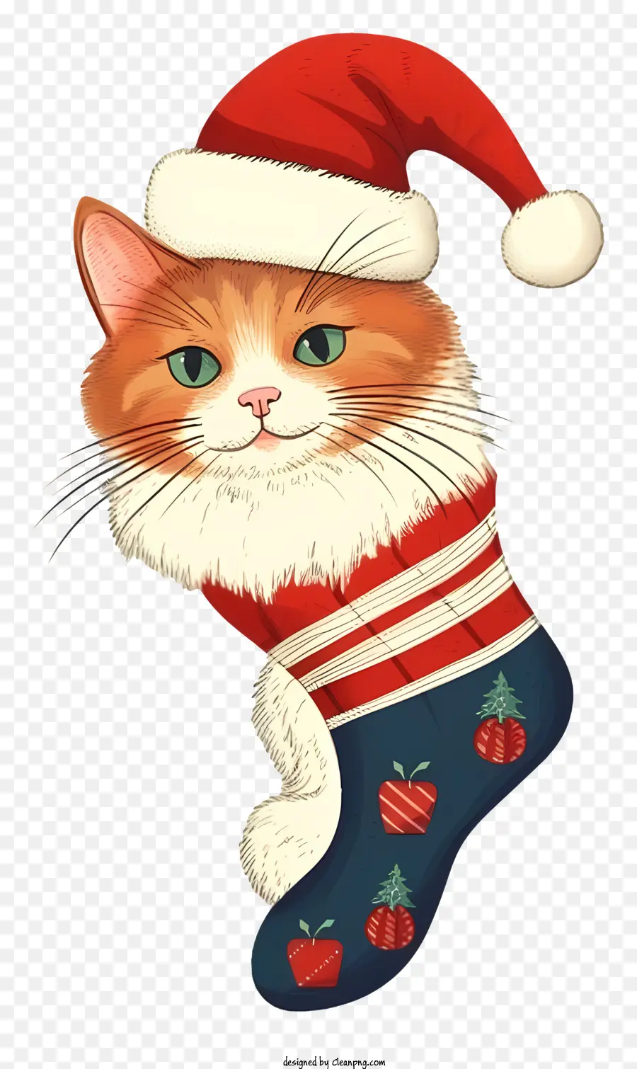 Gato Dibujado A Mano En El Calcetín De Navidad，Gato PNG