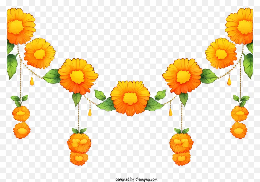 Guirnalda De Flores De Caléndula Doodle，Pieza Colgante Decorativa PNG