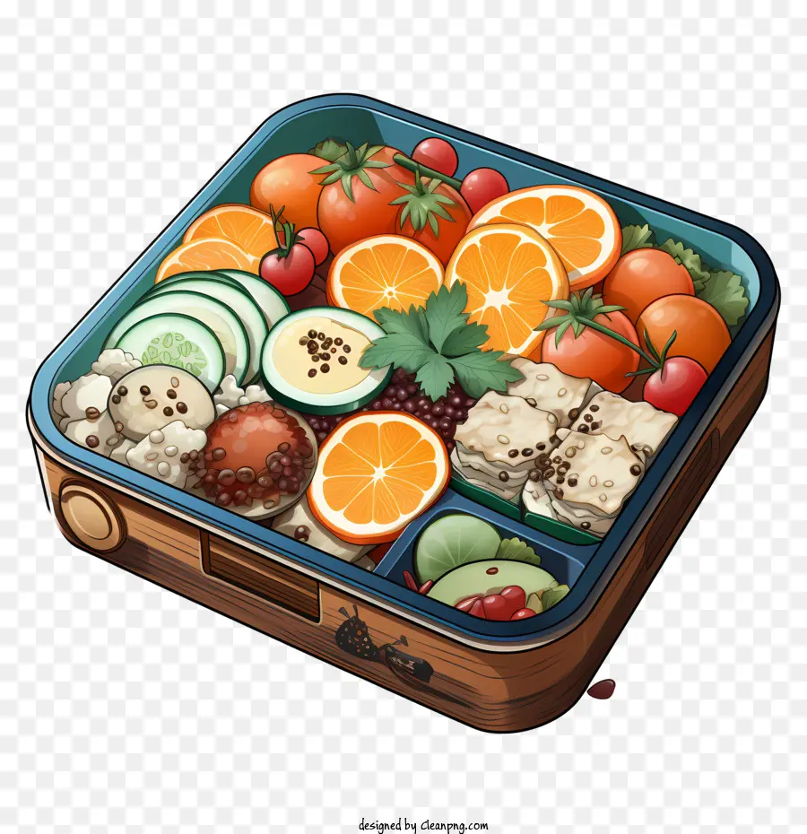 Caja Bento，Caja Con Frutas Y Carnes PNG