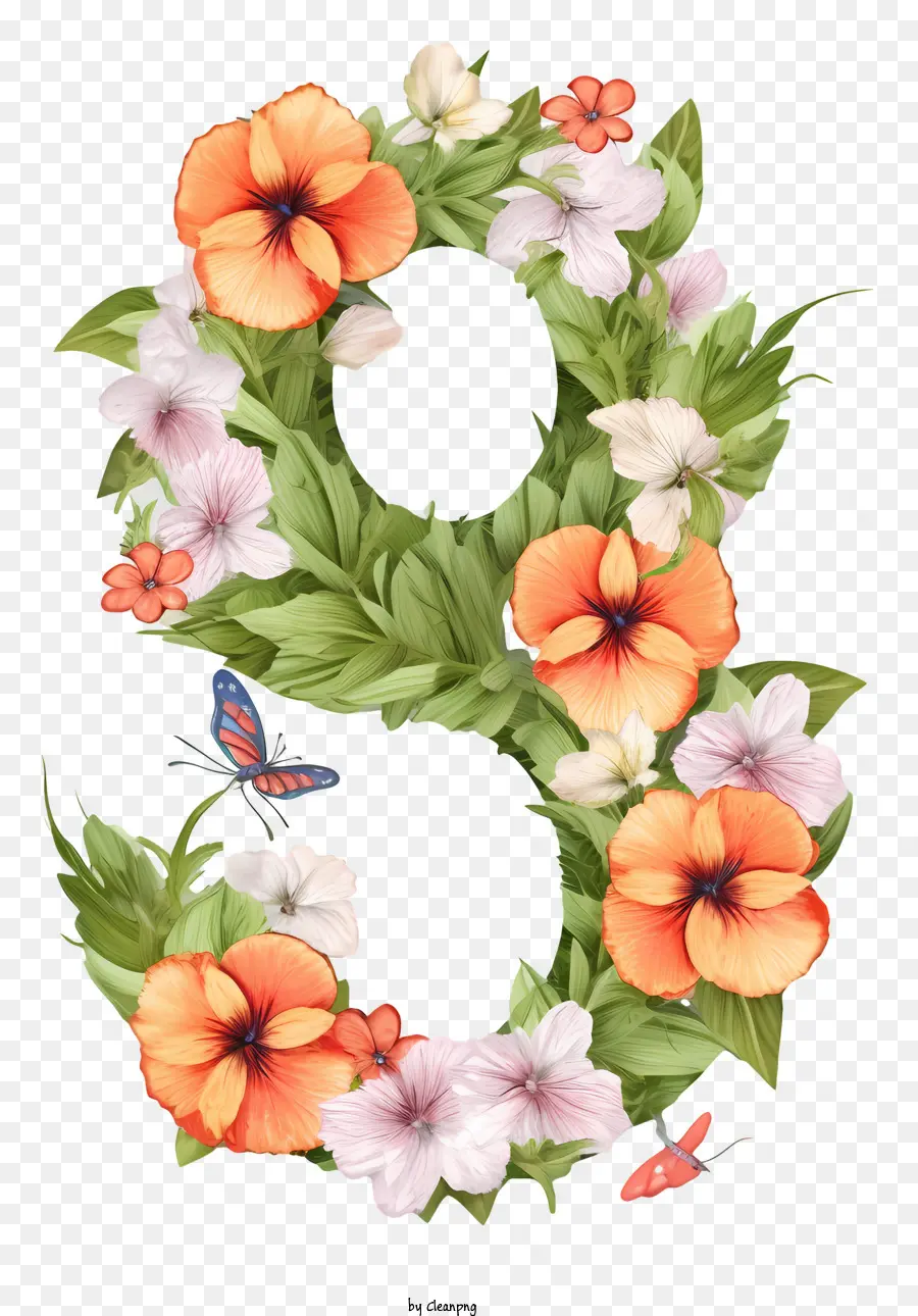 Mano Dibujado Número 8 Con Flores，Pensamientos PNG