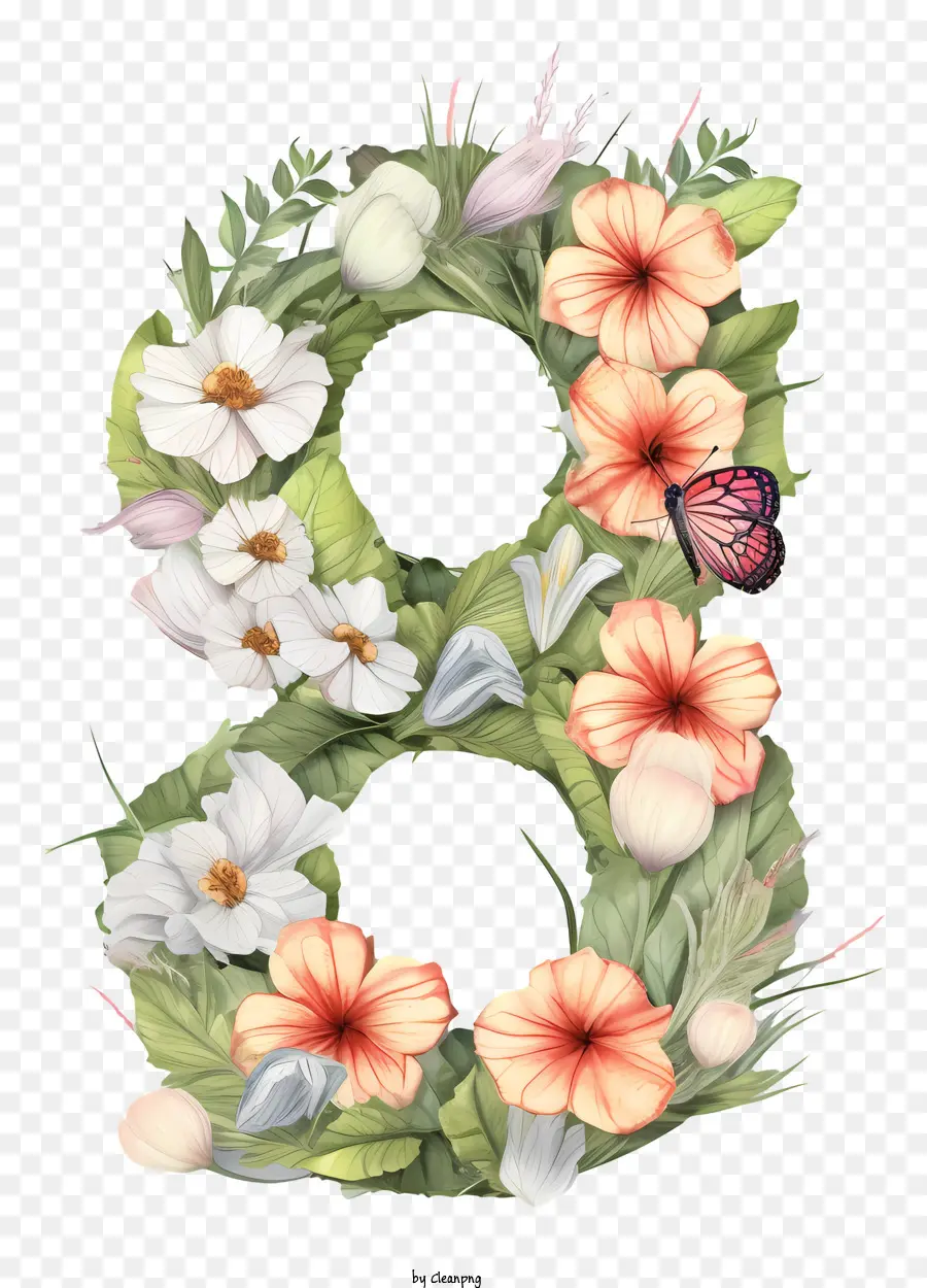 Mano Dibujado Número 8 Con Flores，El Número De Flores PNG