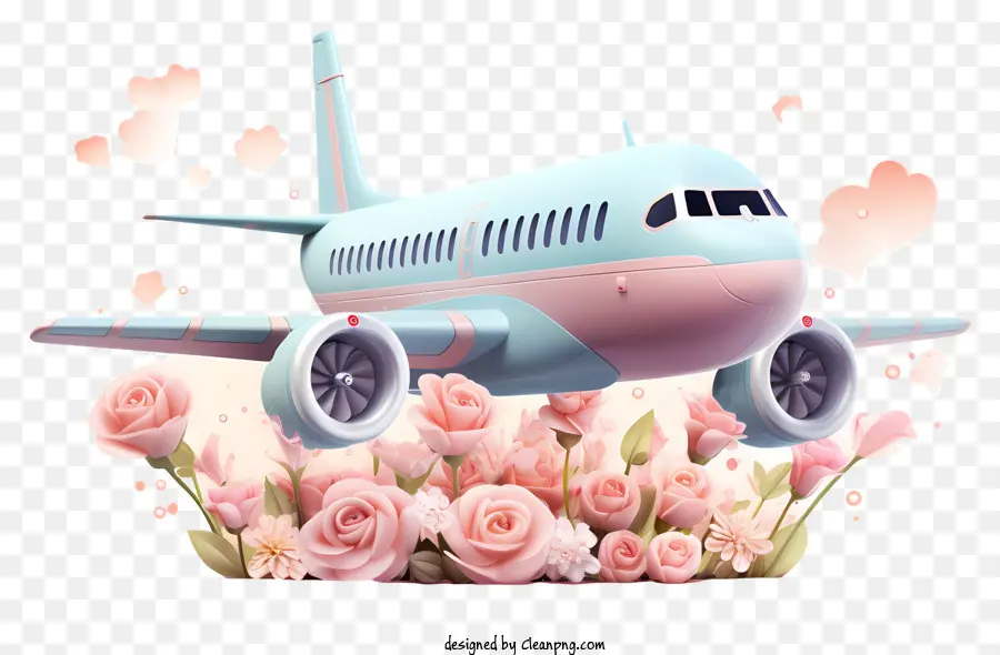 Avión De San Valentín，Avión Con Rosas PNG