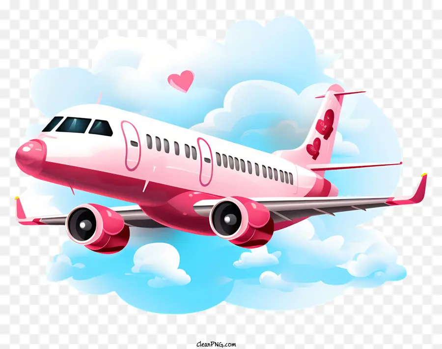 Avión De San Valentín，Avión Rosa Con Flores PNG