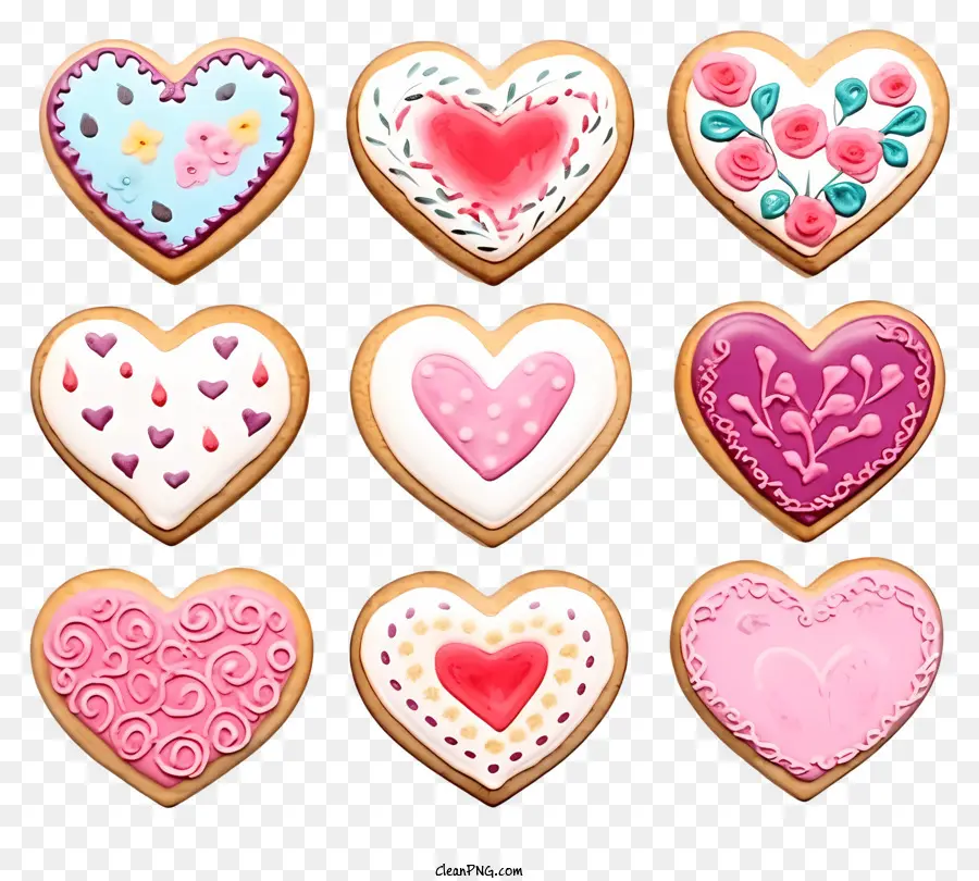 A Acuarela De San Valentín Cookies，Galletas De Azúcar En Forma De Corazón PNG