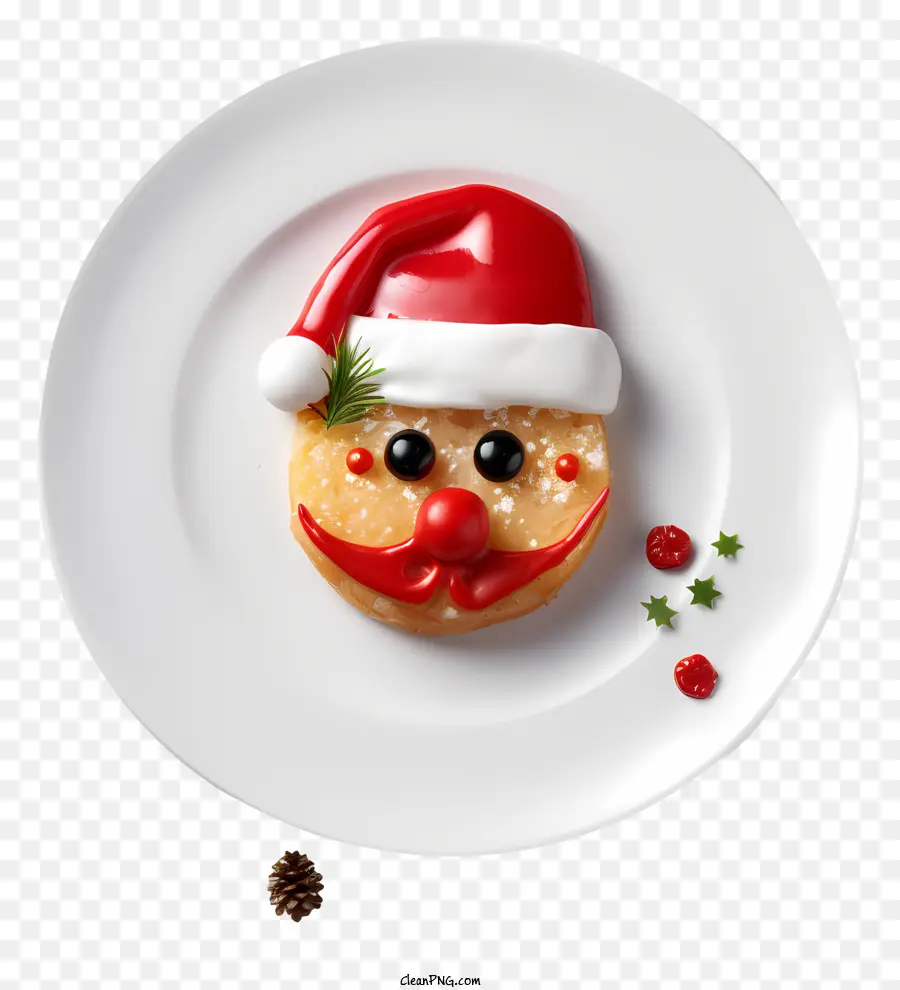 Plato De Navidad，Galleta Navideña Con Gorro De Papá Noel PNG