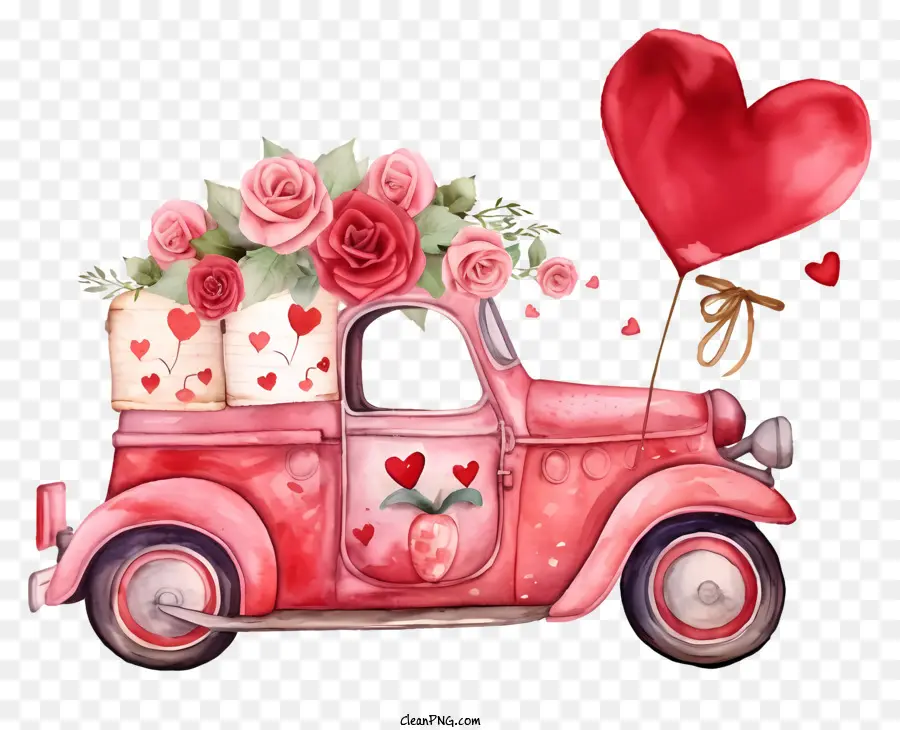 Acuarela De San Valentín，Coche Rojo PNG