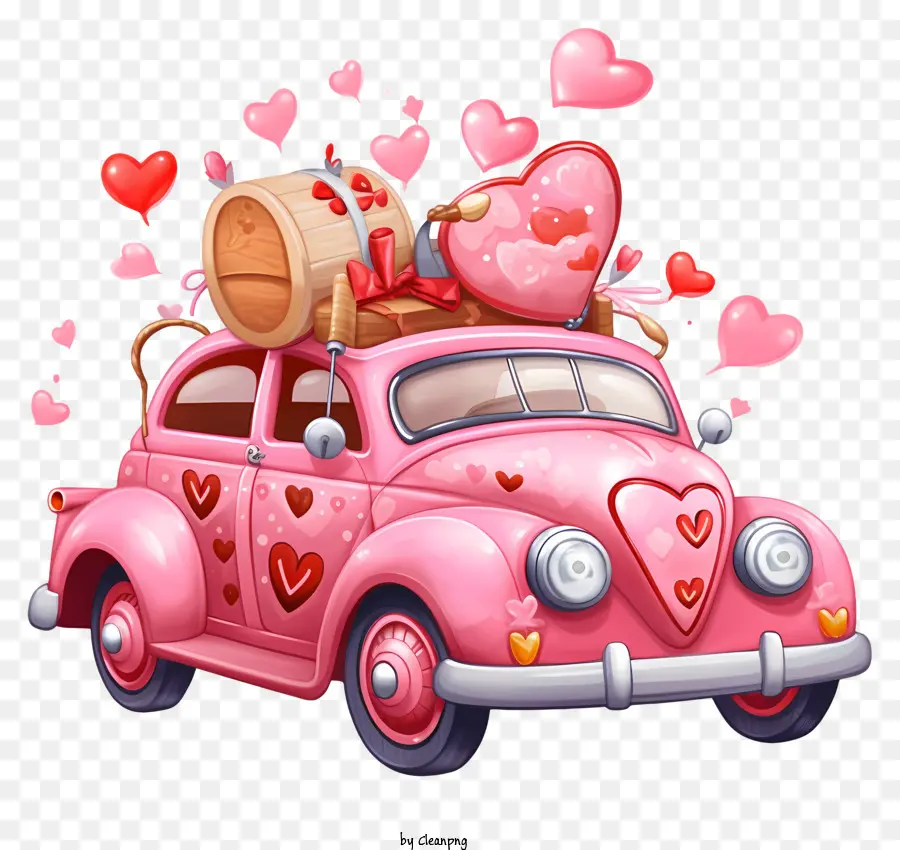 Lindo Vehículo De San Valentín，Rosa Coche PNG