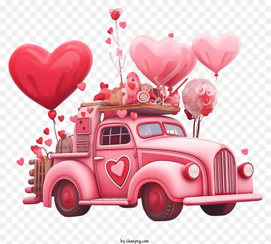 Vehículo De San Valentín De Ensueño，Coche Rosa Vintage PNG