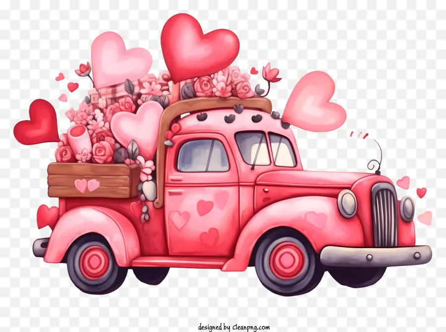 Vehículo De San Valentín Dibujado A Mano，Camioneta Vintage PNG