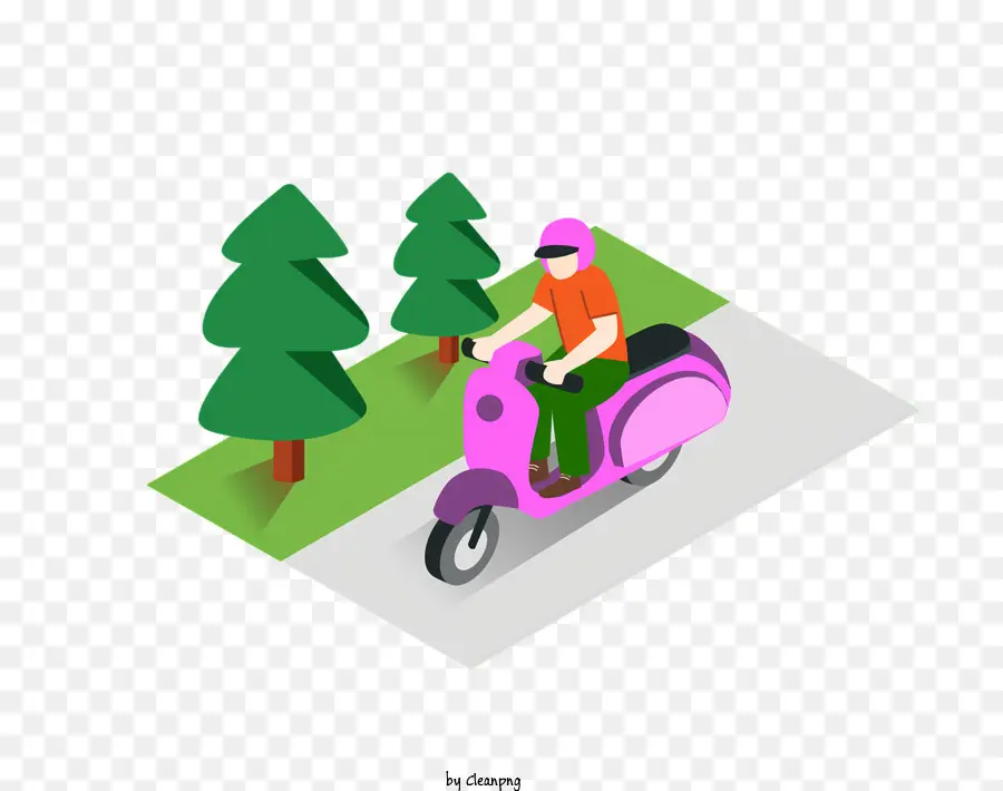 Motocicleta Rosa，Carretera Forrada De árboles PNG