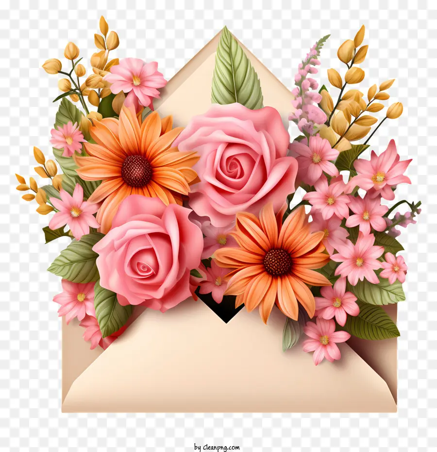 Carta，Sobre Con Flores PNG