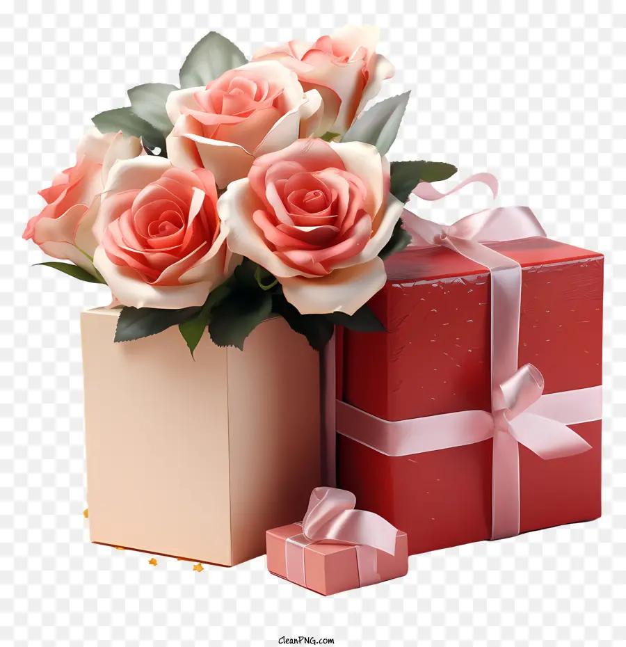 Caja De Regalo，Rosas De Color Rosa PNG