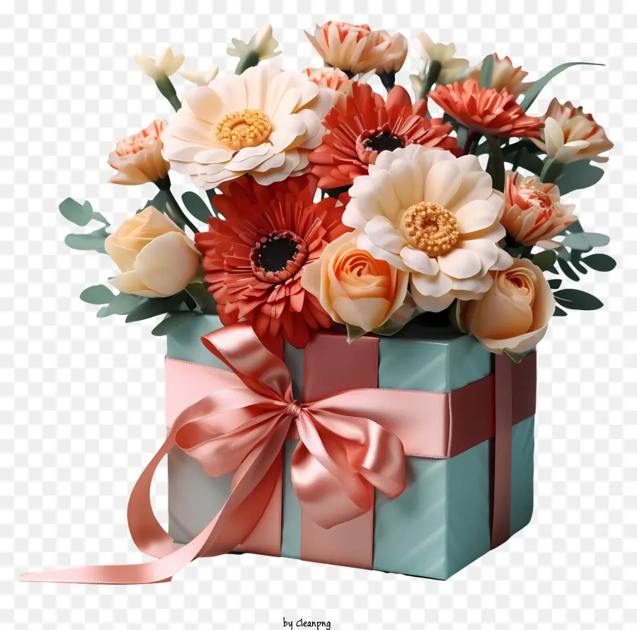 Caja De Regalo，Ramo De Flores PNG