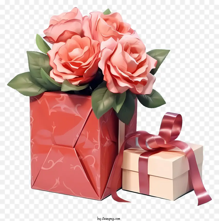 Caja De Regalo，Rosas Rosadas PNG