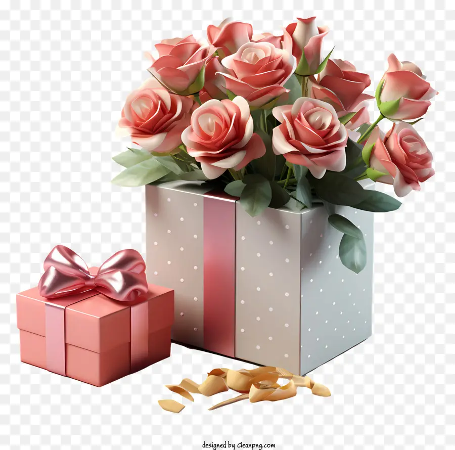 Caja De Regalo，Rosas Rosadas PNG