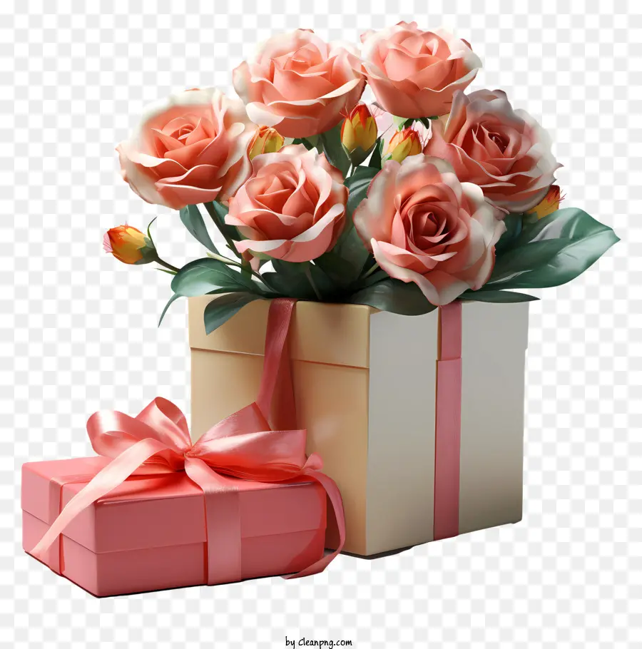 Caja De Regalo，Lazo Rosa PNG