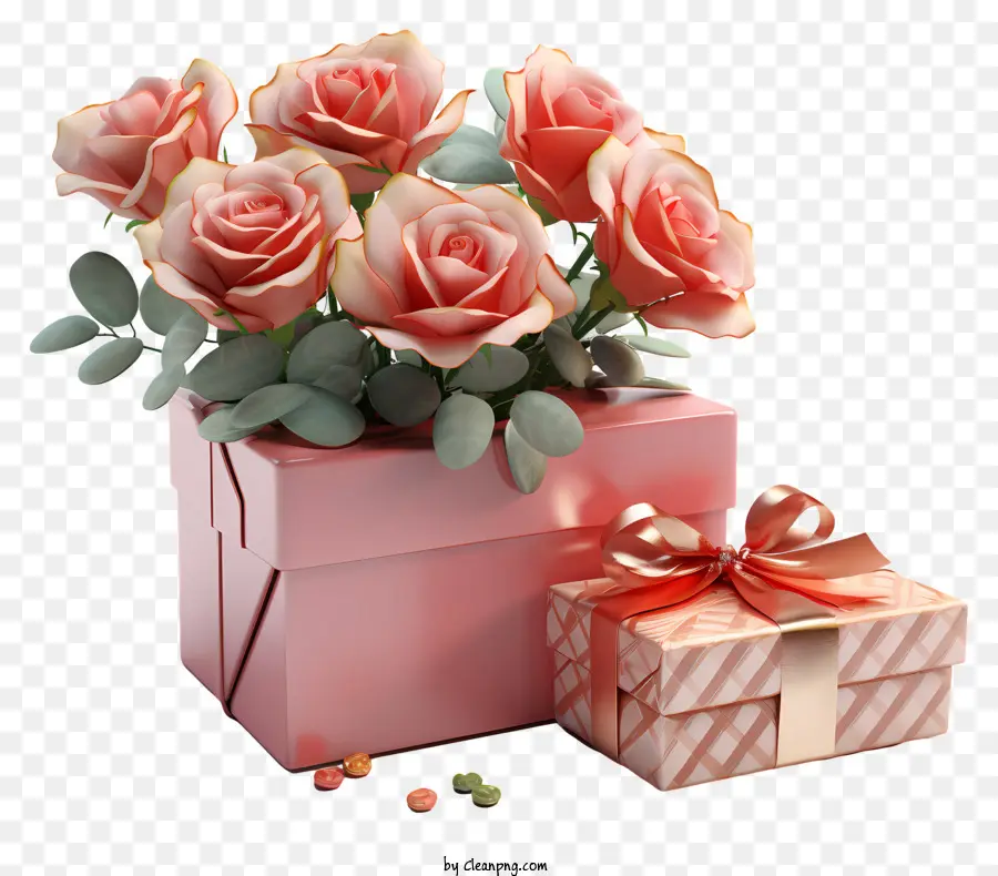 Caja De Regalo，Ramo De Flores PNG