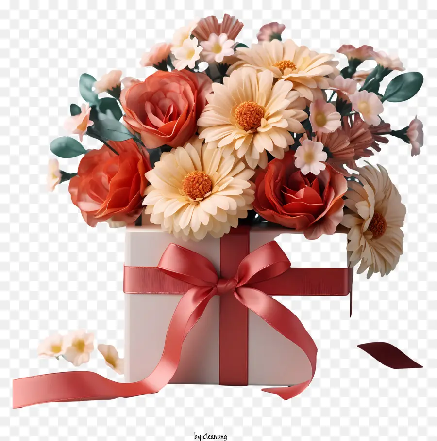 Caja De Regalo，Ramo De Flores PNG