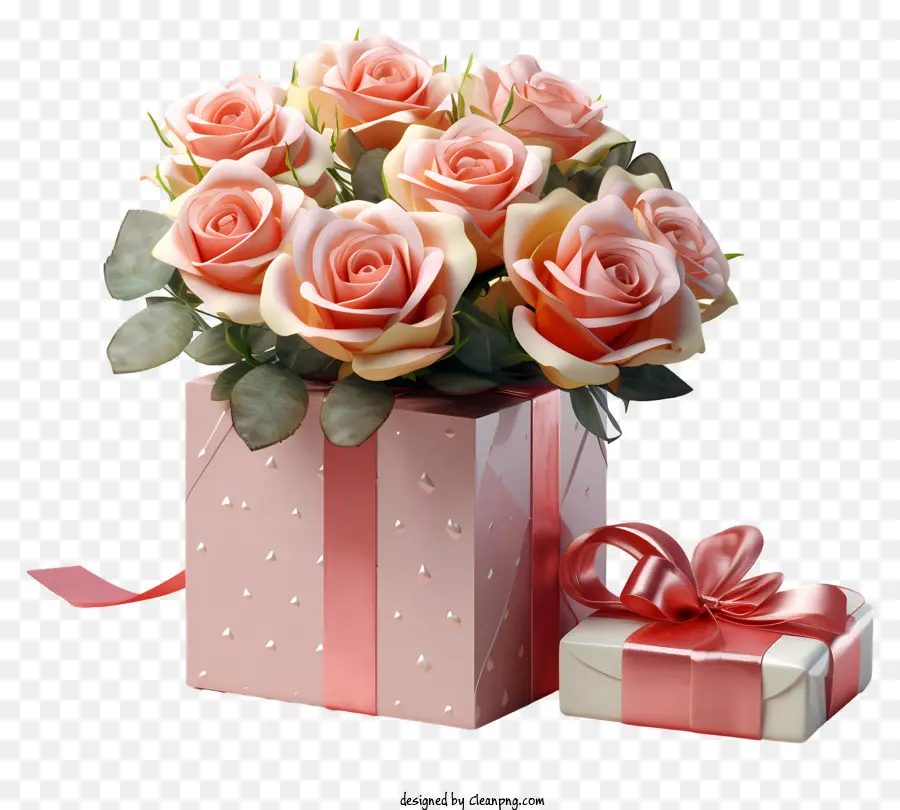 Caja De Regalo，Rosas De Color Rosa PNG