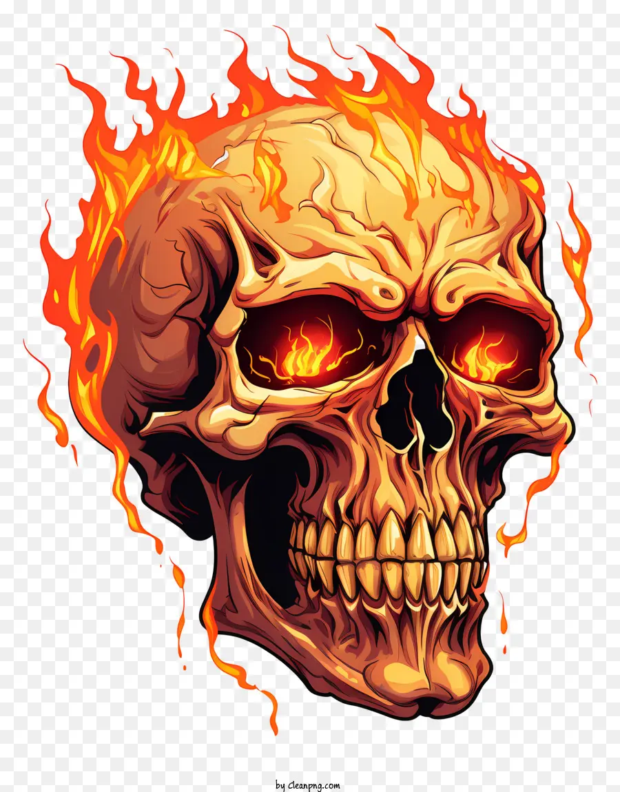 Flaming Skull，Ojos Rojos Brillantes PNG