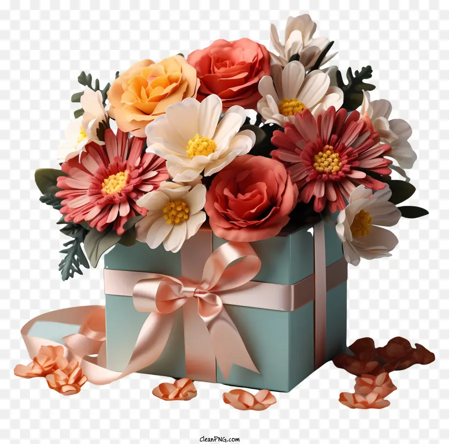 Caja De Regalo，Ramo De Flores PNG