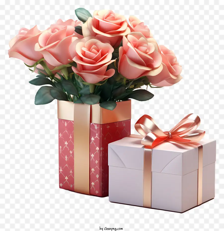 Caja De Regalo，Rosas De Color Rosa PNG