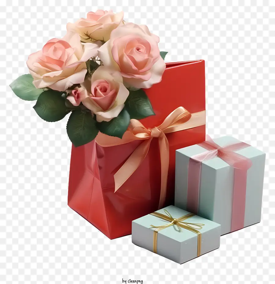 Caja De Regalo，Ramo De Flores PNG