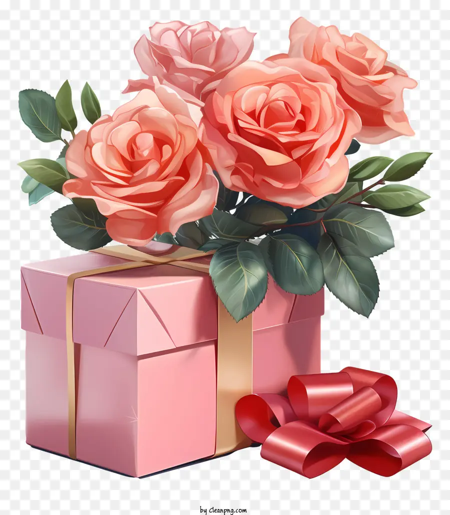 Caja De Regalo，Rosas Rosadas PNG