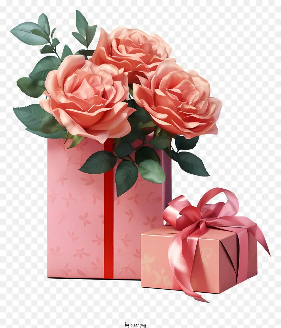 Caja De Regalo，Rosas Rosadas PNG