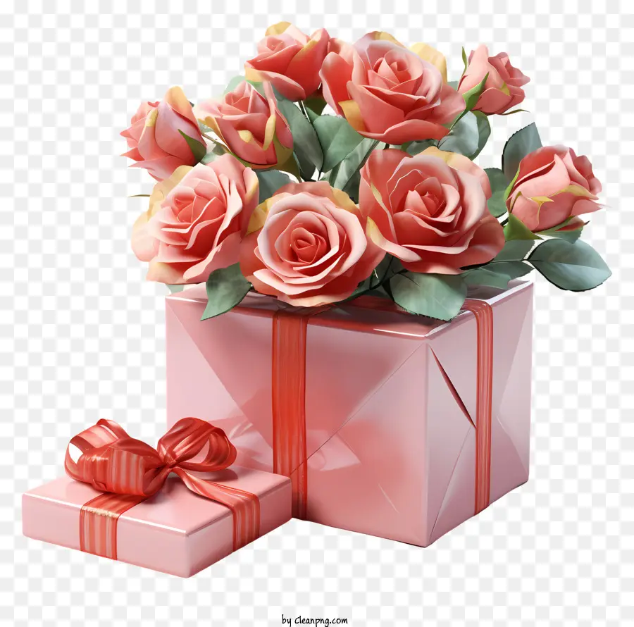 Caja De Regalo，Ramo De Flores PNG