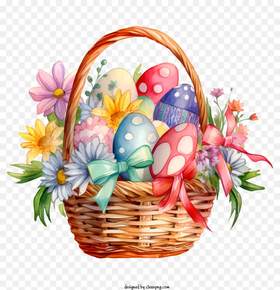 Canasta De Pascua，Coloridos Huevos De Pascua PNG