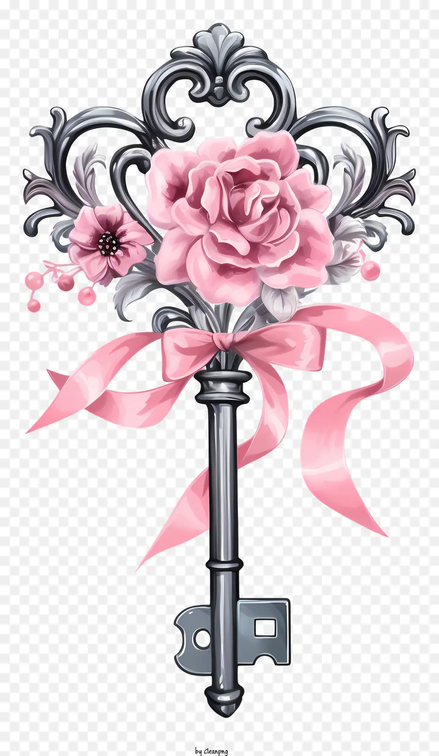 Clave，Llave Con Cinta Rosa PNG