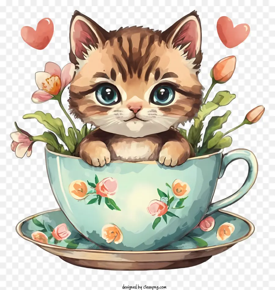 La Historieta，Gato En Taza De Té PNG