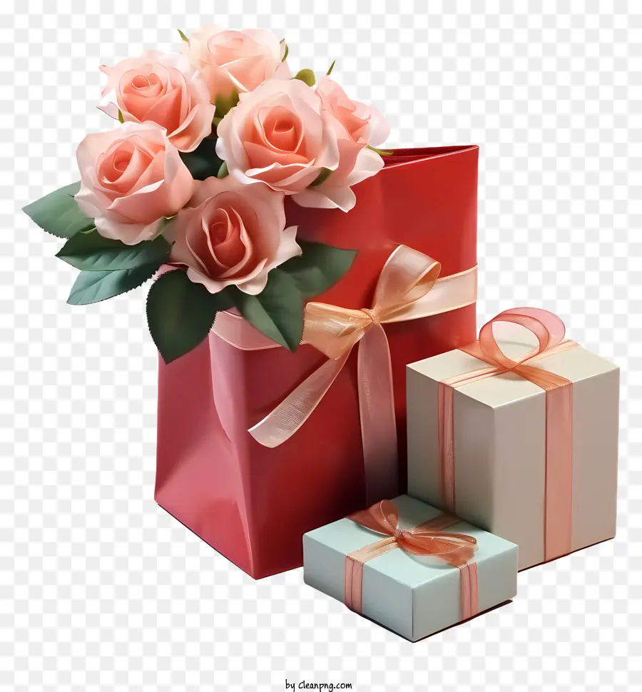 Caja De Regalo，Ramo De Flores PNG