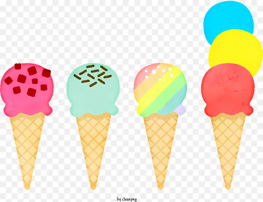 Conos De Helado，Varios Helados De Colores PNG