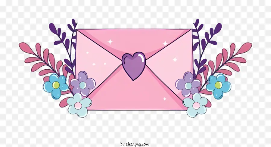 Correo，Sobre Rosa Con Flores PNG