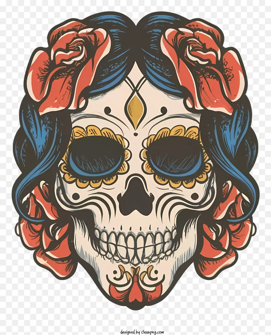 Calavera Decorada，Flores PNG