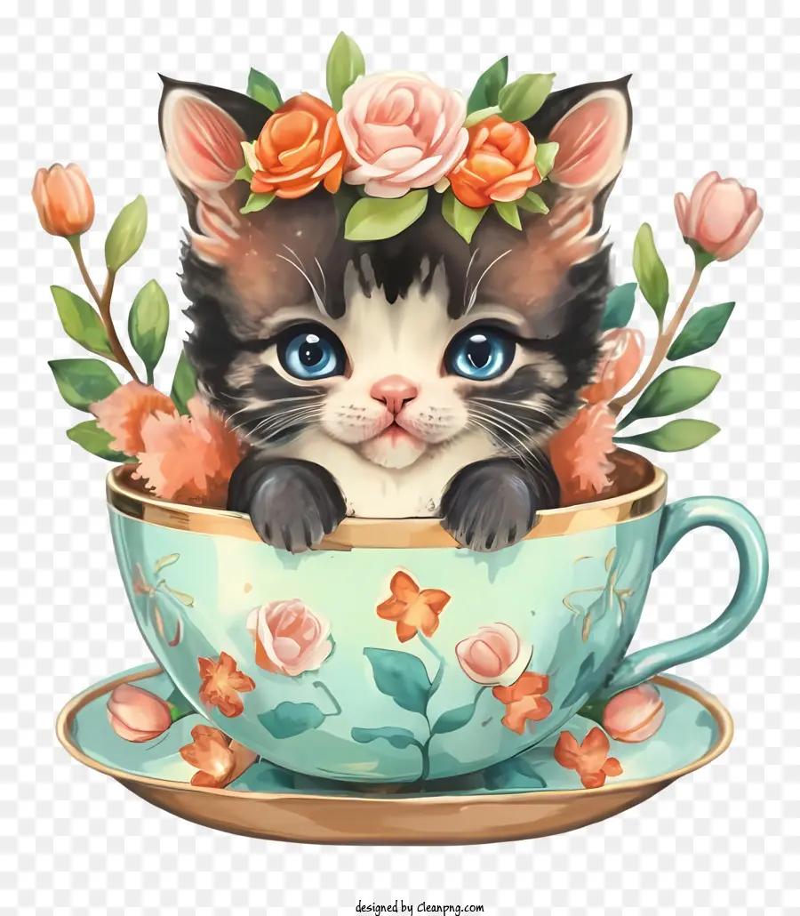 Dibujos Animados，Gatito En Taza De Té PNG