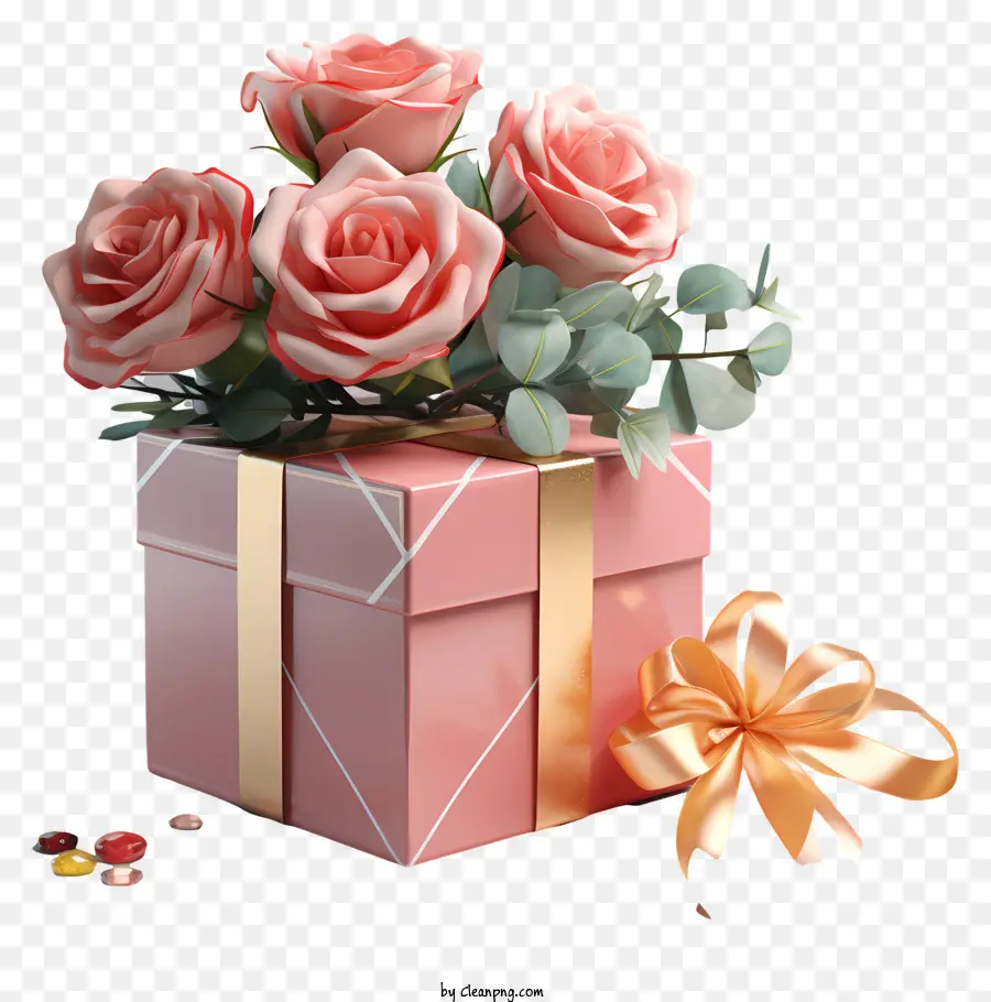 Caja De Regalo，Flores De Color Rosa PNG