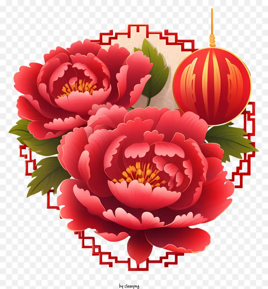 Emoji De Peonía Del Año Nuevo Chino，Flor Roja PNG