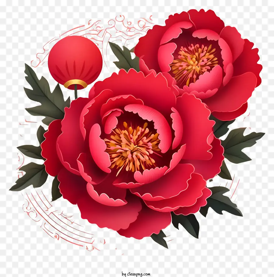 Peony De Año Nuevo Chino Realista，Rojo Peonía Flores PNG