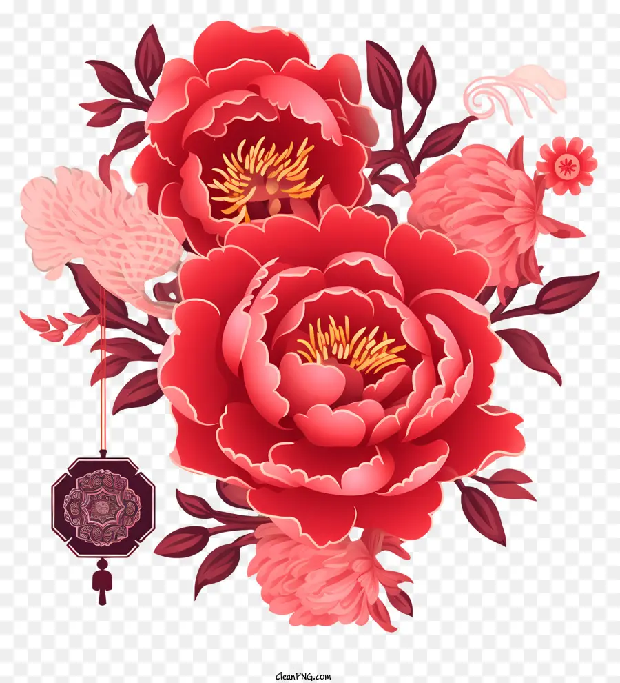 Peony De Año Nuevo Chino Plano，Ramo PNG