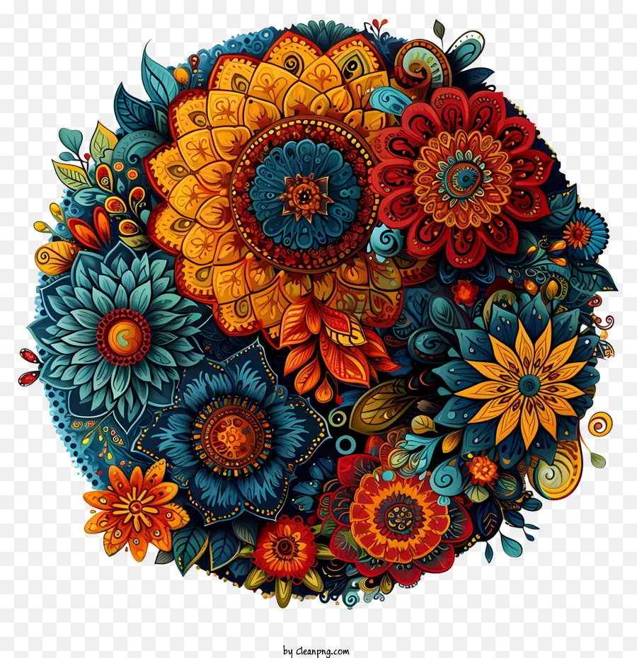 Pintura Circular，Las Flores De Colores PNG